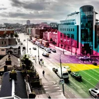 Panoramic view of Dublin's road with cars